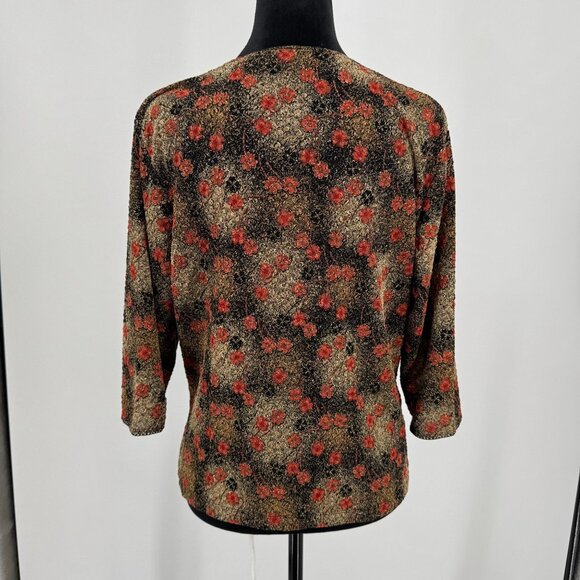 East 5th Y2K Faux Wrap Top Womens SIze‎ XL Empire Waist Stretch Lace Trim Floral - Picture 7 of 8